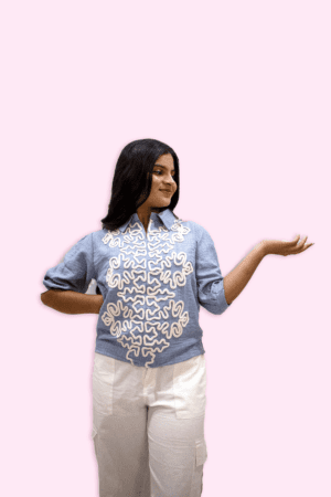 Wavy Embroidered Collared  Top