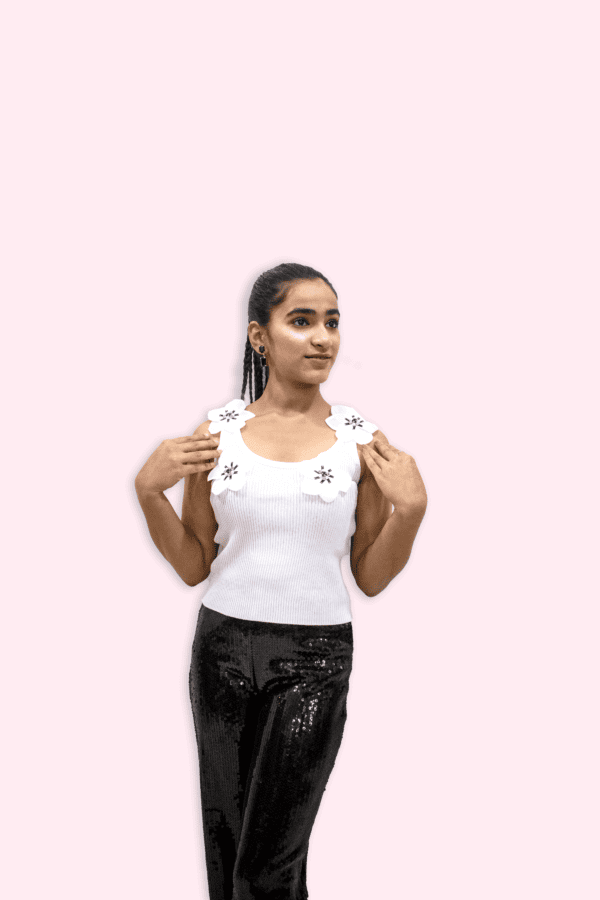 Applique Ribbed Embellished  Top