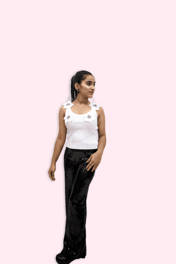 Applique Ribbed Embellished  Top