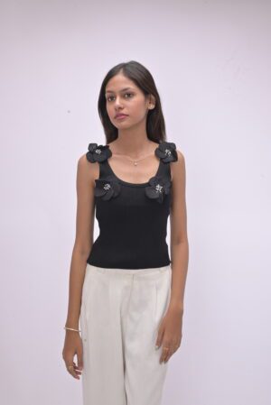 Applique Ribbed Embellished  Top