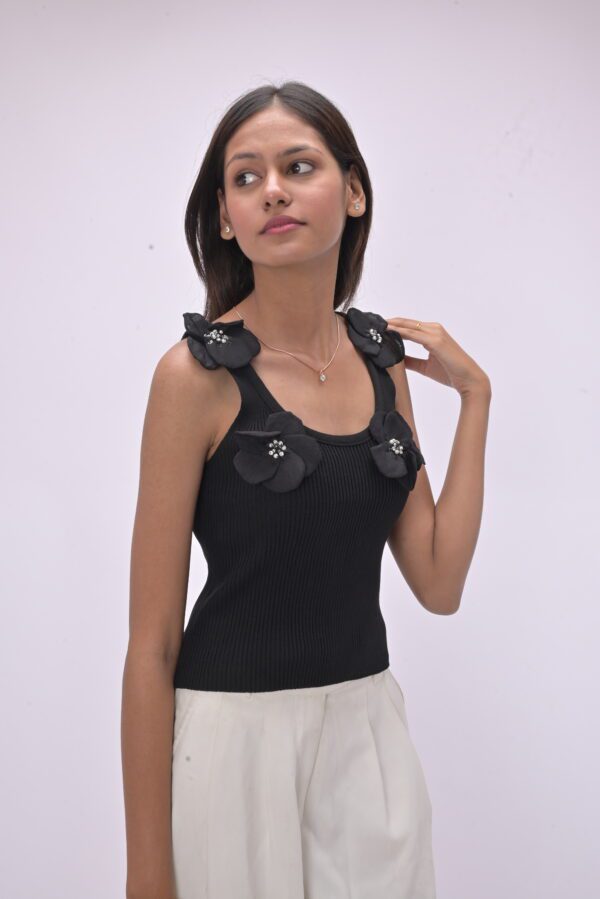 Applique Ribbed Embellished  Top