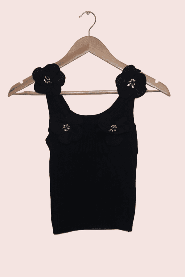 Applique Ribbed Embellished  Top