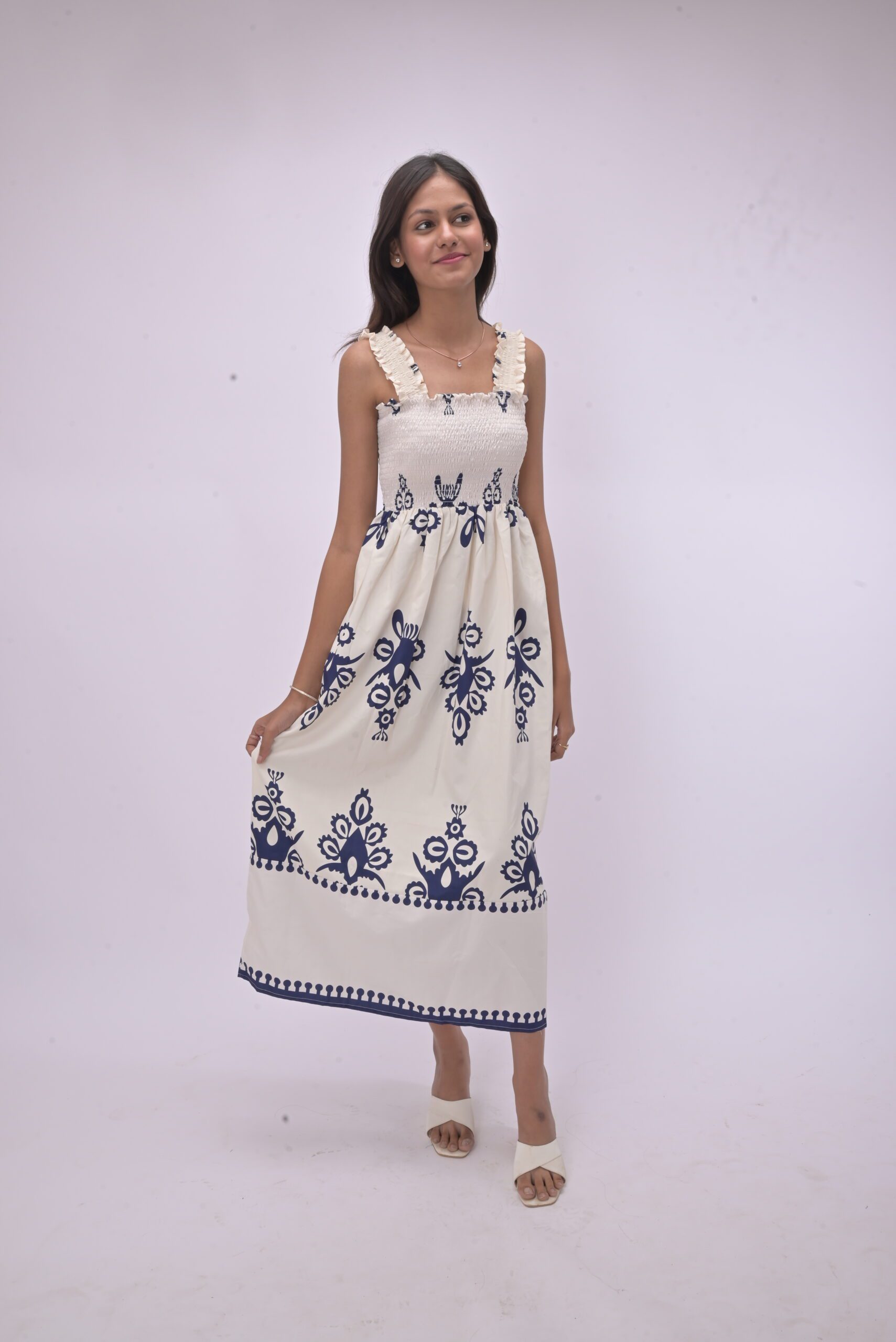 Print Drapy Shirt Maxi Dress
