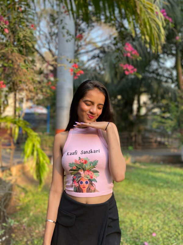 "Kaafi Sanskari"Graphic Ribbed Tank Top