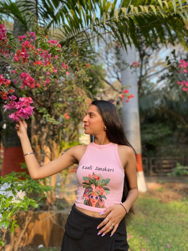 "Kaafi Sanskari"Graphic Ribbed Tank Top