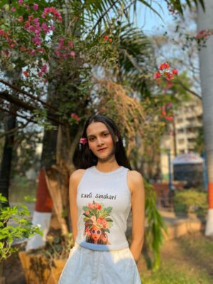 "Kaafi Sanskari"Graphic Ribbed Tank Top