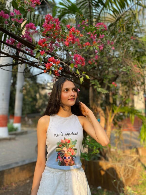 "Kaafi Sanskari"Graphic Ribbed Tank Top