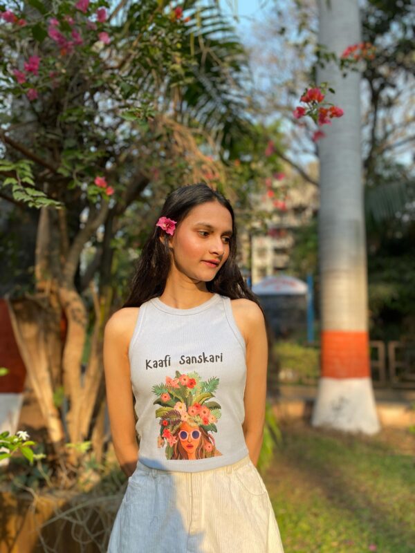"Kaafi Sanskari"Graphic Ribbed Tank Top