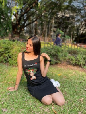 Black "Selectively Social" Graphic Printed Bodycon dress