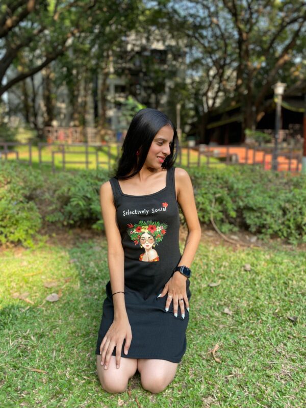 Black "Selectively Social" Graphic Printed Bodycon dress