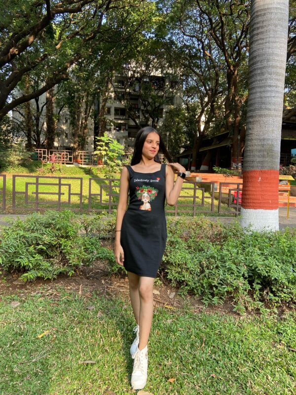 Black "Selectively Social" Graphic Printed Bodycon dress