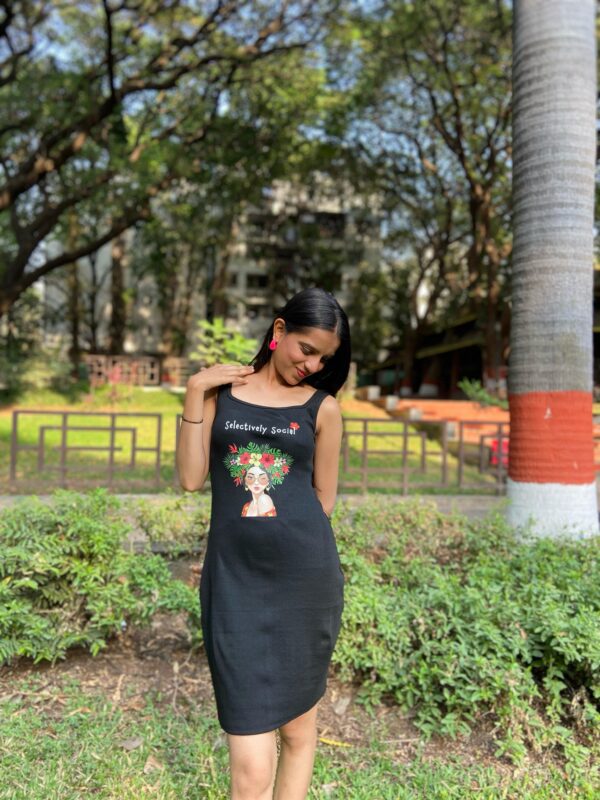 Black "Selectively Social" Graphic Printed Bodycon dress