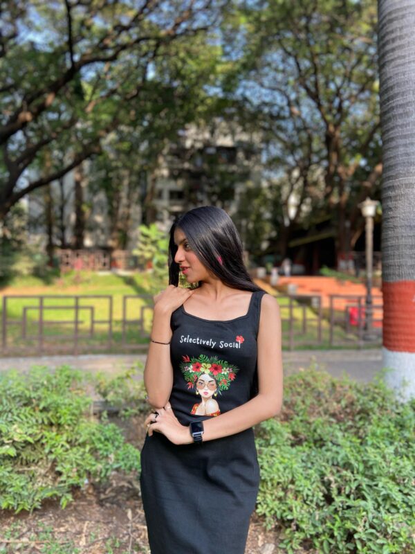 Black "Selectively Social" Graphic Printed Bodycon dress