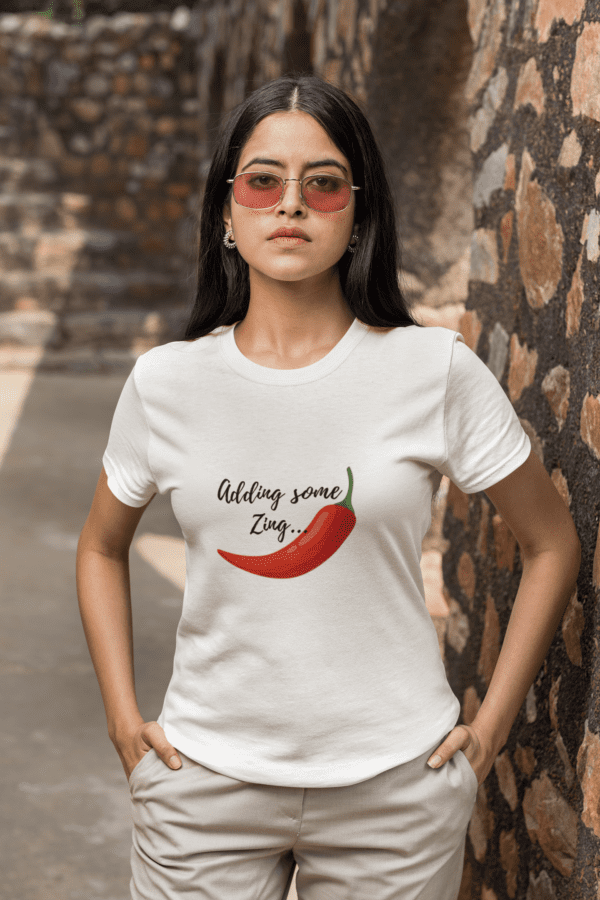 Quirky "Mirchi Zing" Graphic T Shirt