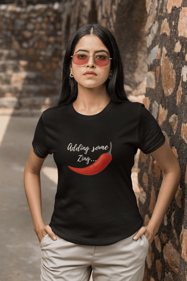 Quirky "Mirchi Zing" Graphic T Shirt