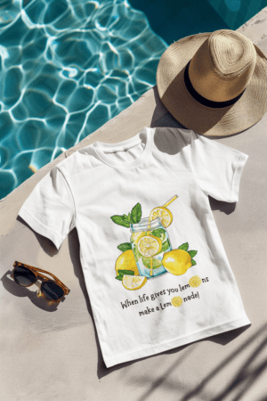 summer-mockup-featuring-an-ai-created-t-shirt-placed-by-the-pool-m40685 (2) Quirky "Lemonade Love" Graphic T Shirt