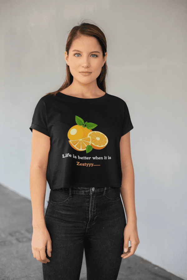 Quirky "Orange Zest" Graphic Crop T Shirt