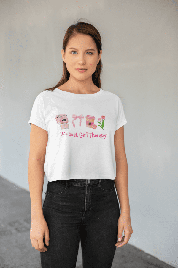 Quirky "Girl Therapy" Graphic Crop T Shirt