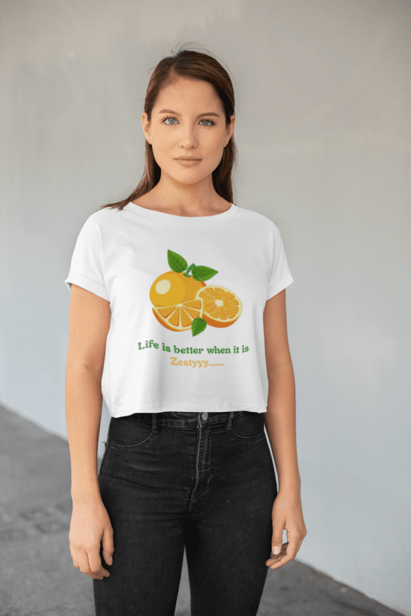 Quirky "Orange Zest" Graphic Crop T Shirt