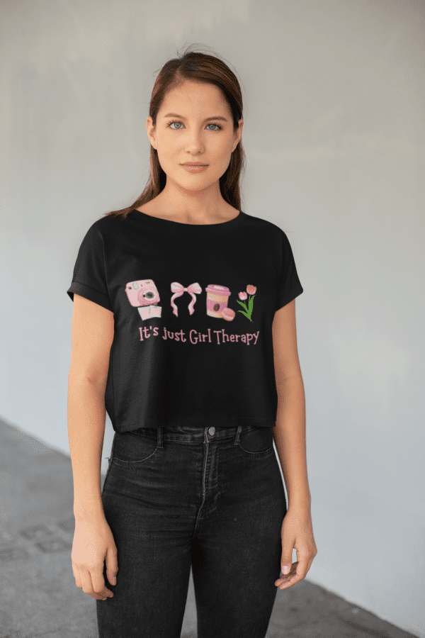 Quirky "Girl Therapy" Graphic Crop T Shirt