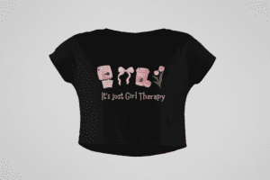 Quirky "Girl Therapy" Graphic Crop T Shirt