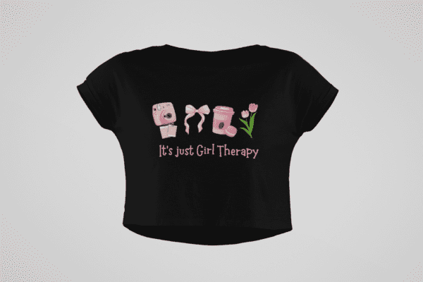 Quirky "Girl Therapy" Graphic Crop T Shirt