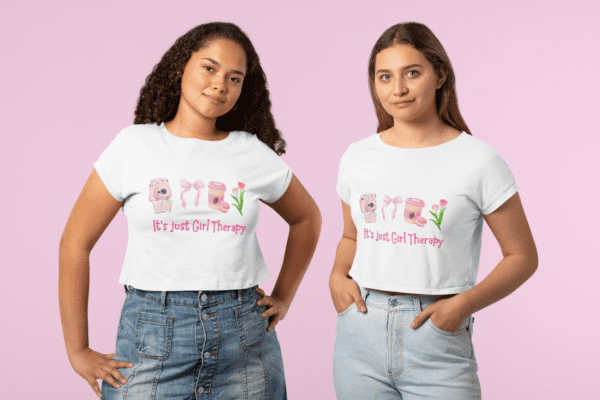 Quirky "Girl Therapy" Graphic Crop T Shirt
