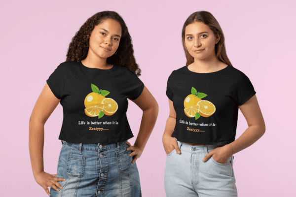 Quirky "Orange Zest" Graphic Crop T Shirt