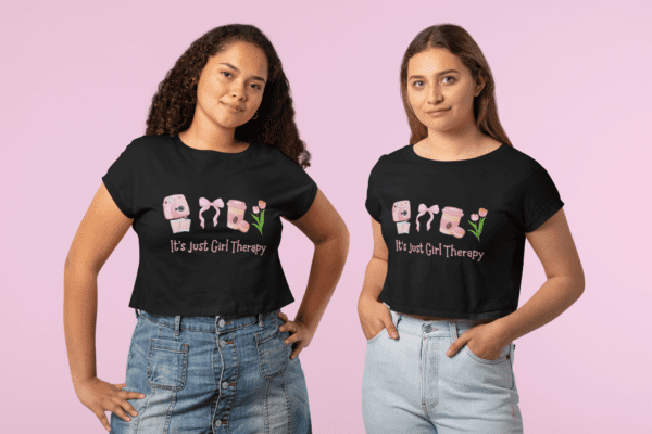 Quirky "Girl Therapy" Graphic Crop T Shirt