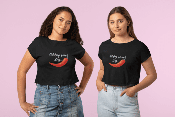 mockup-of-two-young-friends-with-crop-top-tees-posing-at-a-studio-31977 (15) Quirky "Mirchi Zing" Graphic Crop T Shirt