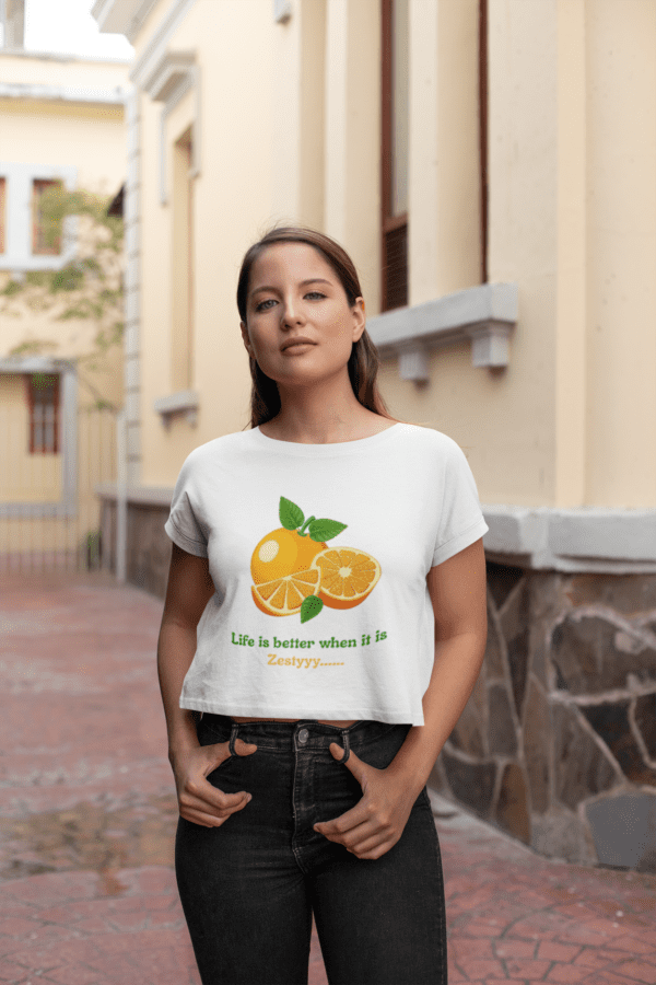 Quirky "Orange Zest" Graphic Crop T Shirt
