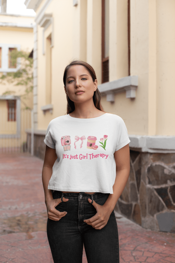 Quirky "Girl Therapy" Graphic Crop T Shirt