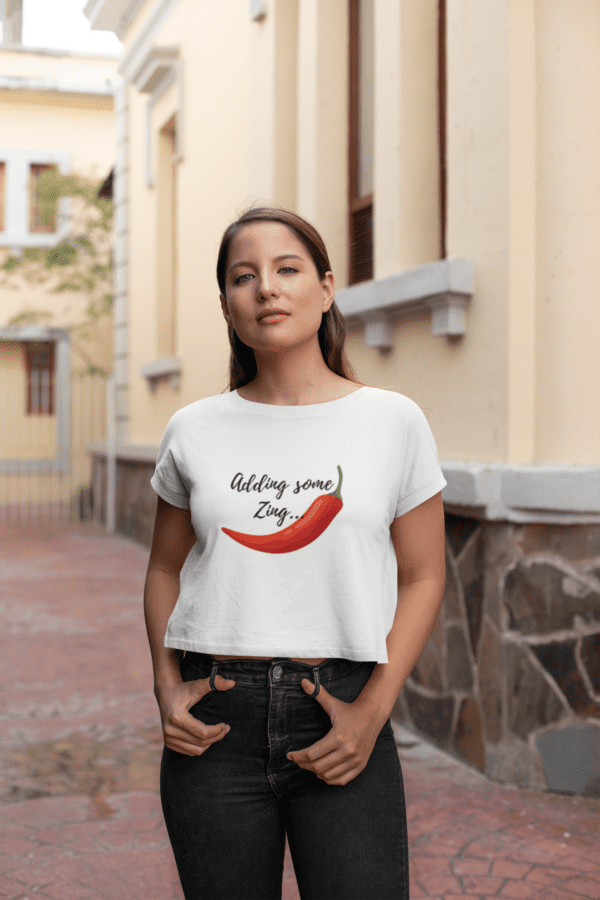 Quirky "Mirchi Zing" Graphic Crop T Shirt