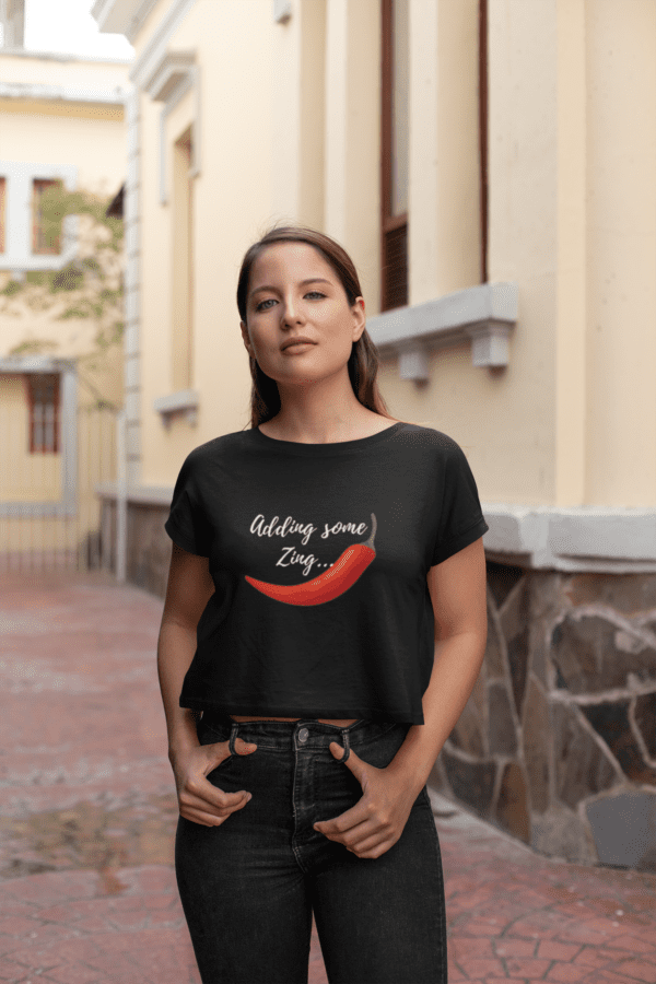 sublimated-cropped-t-shirt-mockup-of-a-woman-standing-outside-a-house-28557 (9) Quirky "Mirchi Zing" Graphic Crop T Shirt